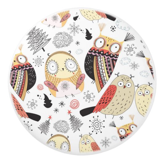 Textuur grappige uil keramische knop (Voorkant)