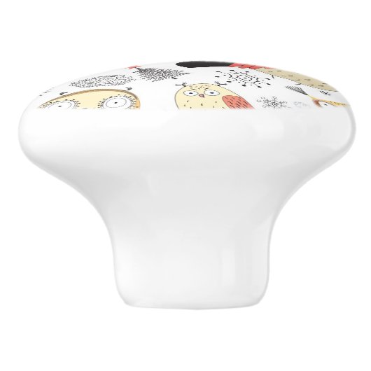 Textuur grappige uil keramische knop (Zijkant)