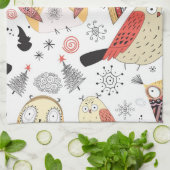 Textuur grappige uil theedoek (Gevouwen)