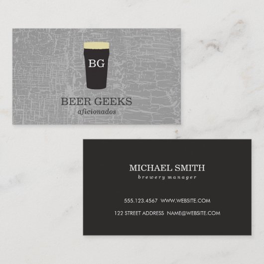 Textuur grijs met bier met monogram visitekaartje (Voorkant / Achterkant)