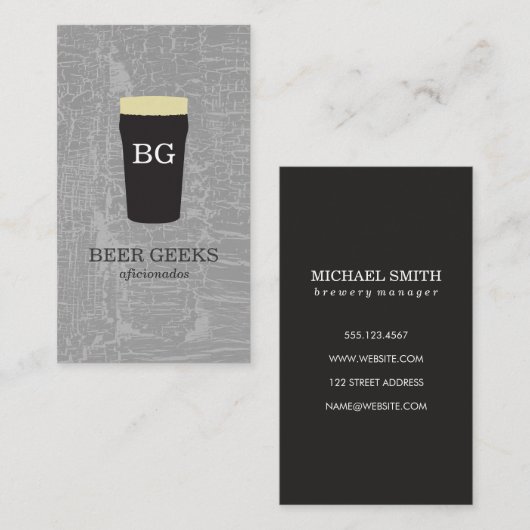 Textuur grijs met bier met monogram visitekaartje (Voorkant / Achterkant)