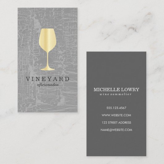 Textuur Grijs met Gouden Wijn Glas Visitekaartje (Voorkant / Achterkant)