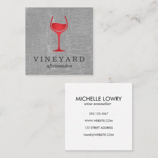 Textuur grijs met rood wijnglas vierkante visitekaartje (Voorkant / Achterkant)