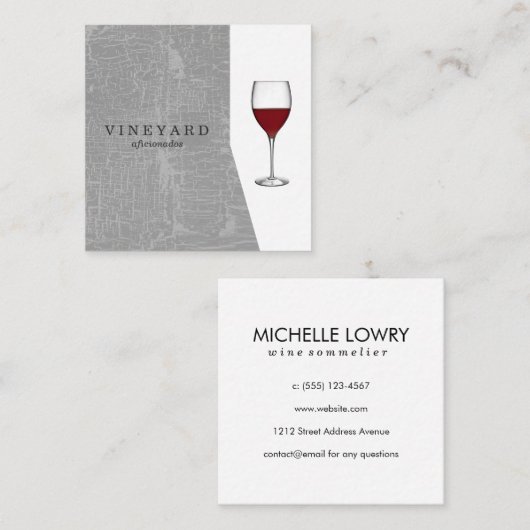 Textuur Grijs met wijnglas Vierkante Visitekaartje (Voorkant / Achterkant)