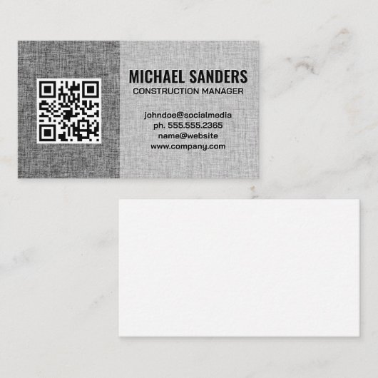 Textuur Grijze Stof | QR-code Visitekaartje (Voorkant / Achterkant)