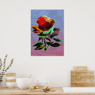 Textuur Holografie Bloeiende Roos Bloem Schilderij Poster
