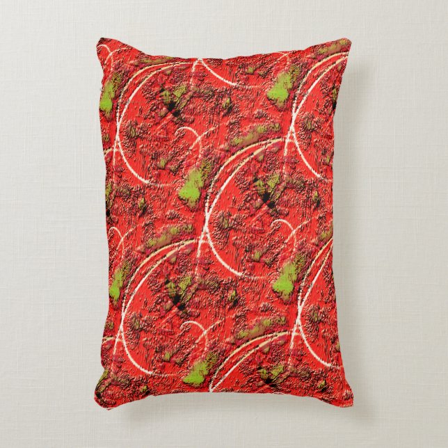 Textuur in een of ander levend koraal met groene t accent kussen (Voorkant(Verticaal))