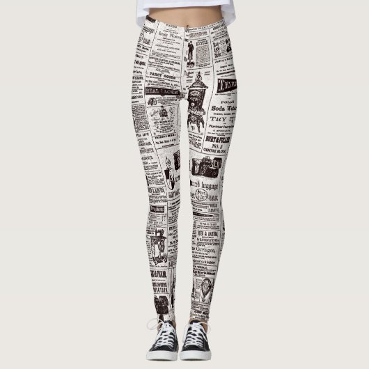 textuur Kranten Leggings (Voorkant)
