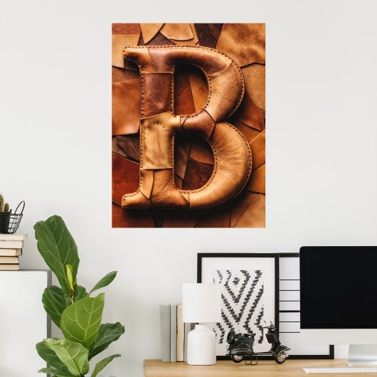 Textuur Leer Patchwork “B” Monogram Poster (Thuiskantoor)