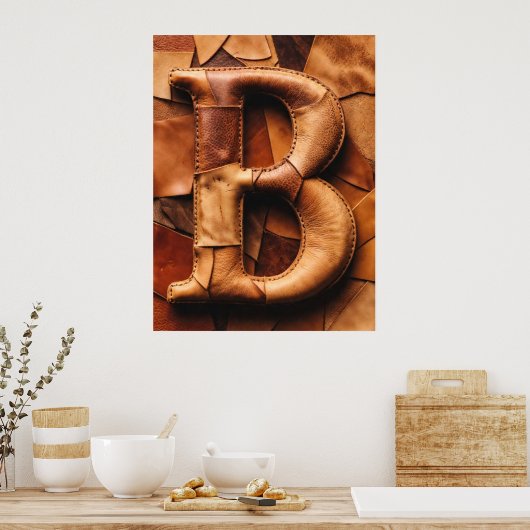 Textuur Leer Patchwork “B” Monogram Poster (Keuken)
