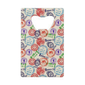 Textuur met echte stempels. creditkaart flessenopener (Achterkant)