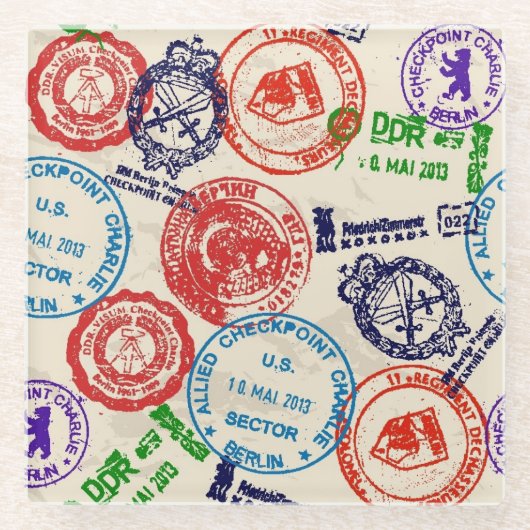 Textuur met echte stempels. glazen onderzetter (Voorkant)