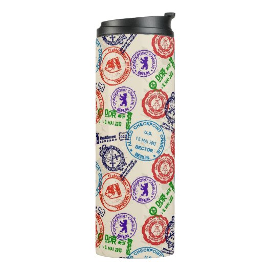 Textuur met echte stempels. thermosbeker (Gedraaid links)