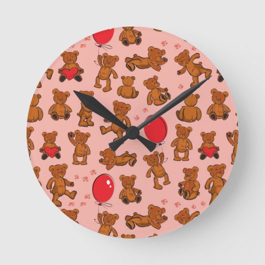 Textuur met Teddy Bears, Hart Ronde Klok (Voorkant)