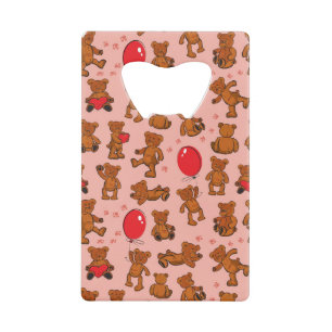 Textuur met Teddy Bears, Hearts Creditkaart Flessenopener