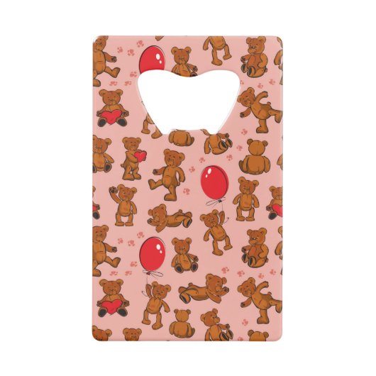 Textuur met Teddy Bears, Hearts Creditkaart Flessenopener (Voorkant)