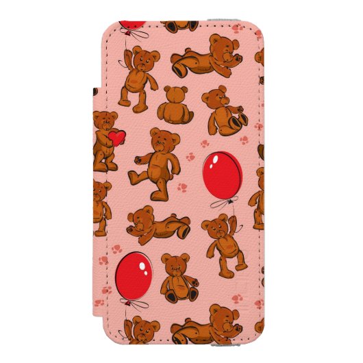 Textuur met Teddy Bears, Hearts Incipio iPhone Portemonnee Hoesje (Voorkant Agenda)