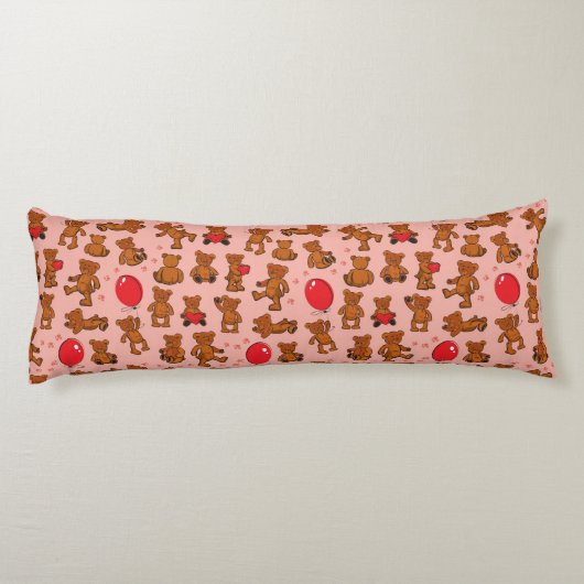 Textuur met Teddy Bears, Hearts Lichaamskussen (Achterkant)