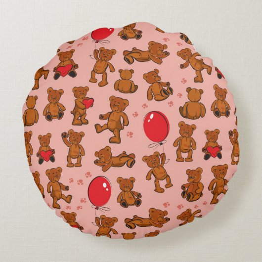 Textuur met Teddy Bears, Hearts Rond Kussen (Achterkant)