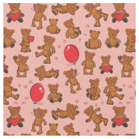 Textuur met Teddy Bears, Hearts Stof (Close Up)