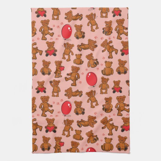 Textuur met Teddy Bears, Hearts Theedoek (Verticaal)