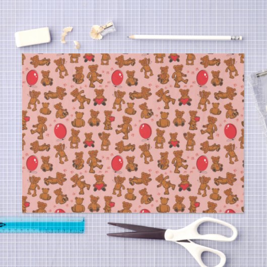 Textuur met Teddy Bears, Hearts Tissuepapier (Craft)