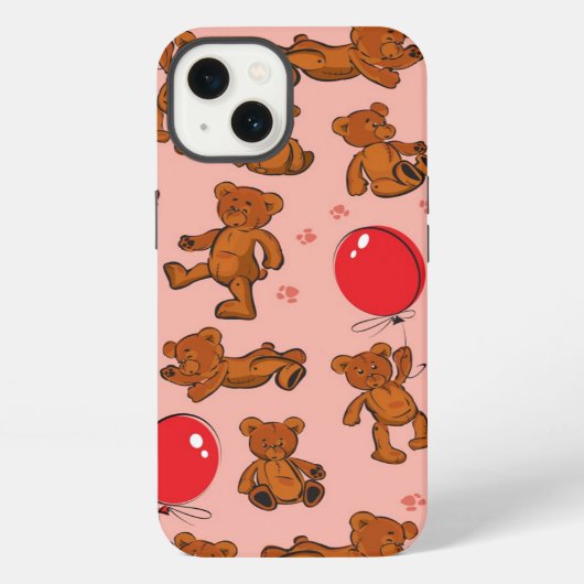 Textuur met teddyberen, harten iPhone hoesje (Achterkant)