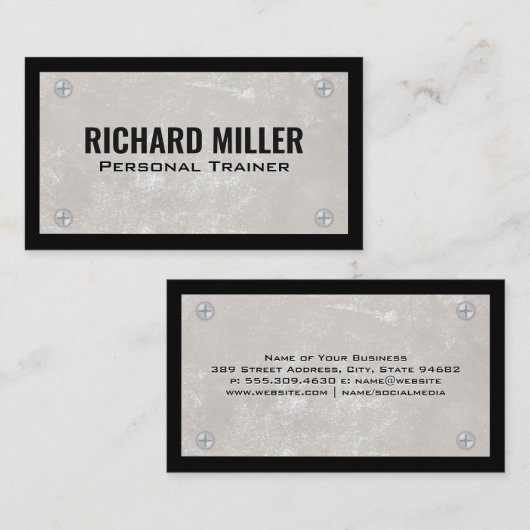 Textuur Muur | Metalen Schroeven | Zwarte Rand Visitekaartje (Voorkant / Achterkant)