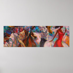 textuur, olieverschildering, kunst, jazz, blauwe p poster