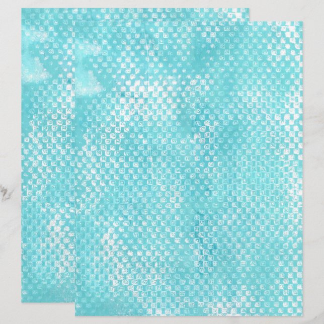 Textuur Rechthoeken Blauwgroen Turquoise Scrapbook (Voorkant / Achterkant)