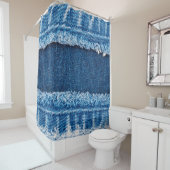 textuur van blauwe denim jeans douchegordijn (In situ)