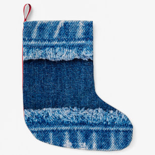 textuur van blauwe denim jeans kleine kerstsok