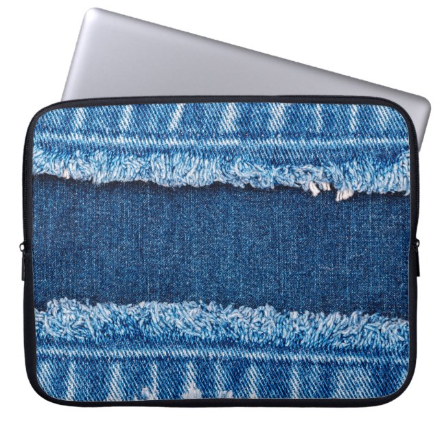 textuur van blauwe denim jeans laptop sleeve (Voorkant)