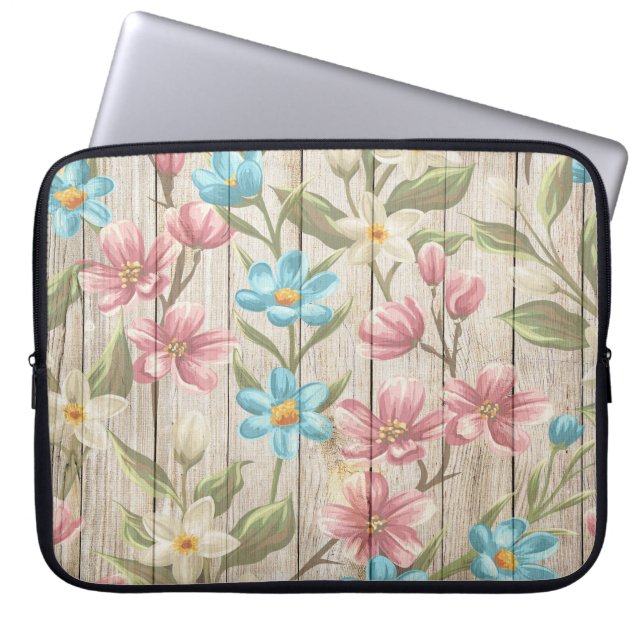 TEXTUUR VAN HOUT MET PASTEL-STROMEN LAPTOP SLEEVE (Voorkant)