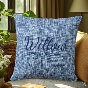 Textuur van indigodenim   Aangepaste rustieke huis Kussen