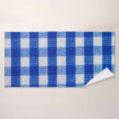 textuur van katoenweefsel, blauw ingecheckt badhanddoek (Badhanddoek)