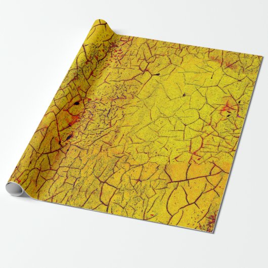 Textuur van oude gele verfgekraakte abstracte verf cadeaupapier (Uitgerold)