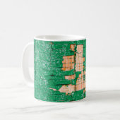 Textuur van oude houten omheining met schuurverf.  koffiemok (Voorkant links)