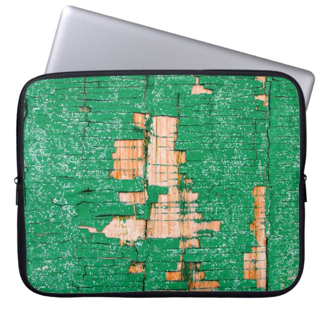 Textuur van oude houten omheining met schuurverf.  laptop sleeve (Voorkant)