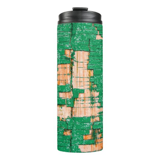 Textuur van oude houten omheining met schuurverf. thermosbeker (Voorkant)