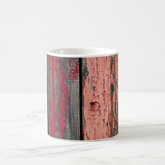 Textuur van oude houten omheining, rood en oraal g koffiemok (Center)