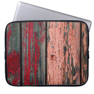 Textuur van oude houten omheining, rood en oraal g laptop sleeve