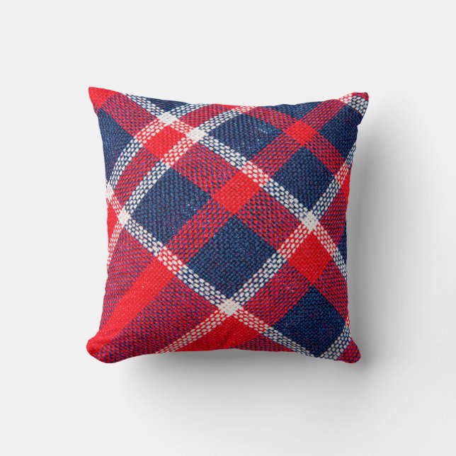 Textuur van rood en blauw, gevriesdroogd weefsel v kussen (Voorkant)