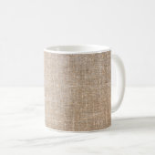 textuur van textiel, jute bruine stof koffiemok (Voorkant rechts)