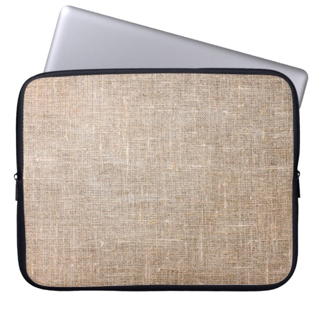textuur van textiel, jute bruine stof laptop sleeve (Voorkant)