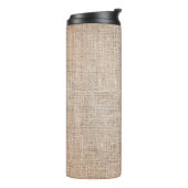 textuur van textiel, jute bruine stof thermosbeker (Gedraaid links)