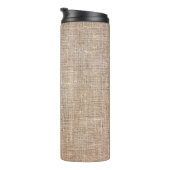 textuur van textiel, jute bruine stof thermosbeker (Geroteerd rechts)