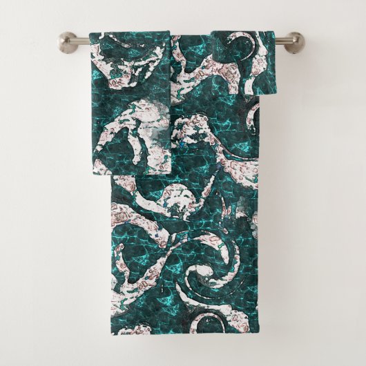 Textuur van witte vlekken gemengd in aquamarine me bad handdoek (Insitu)