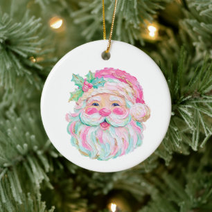 Textuur verf uitzicht preppy kerstman gezicht kers keramisch ornament