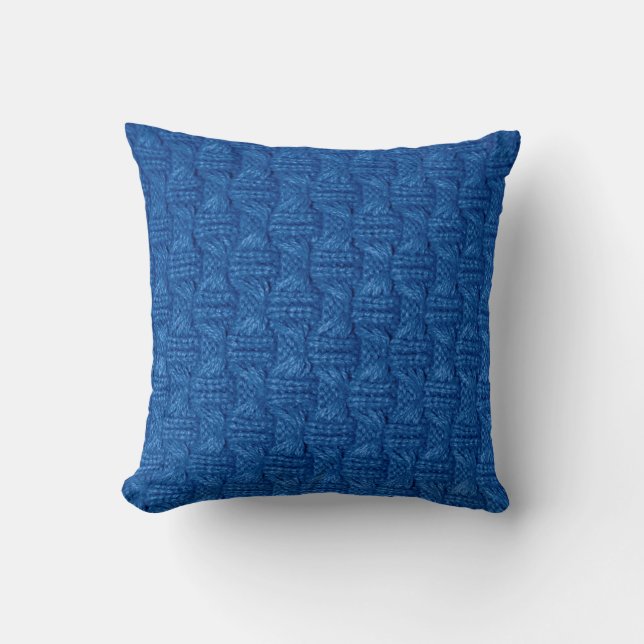 Textuurbreien. Blauwe pullover. Patroonweefsel ma Kussen (Voorkant)